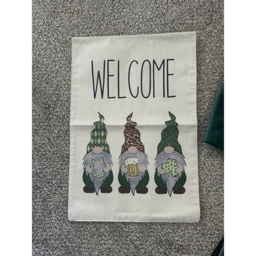 6-PC Gnome Garden Flag Celtic Decor Green Pillow Covers Table Runner St Patrick - Picture 2 of 4